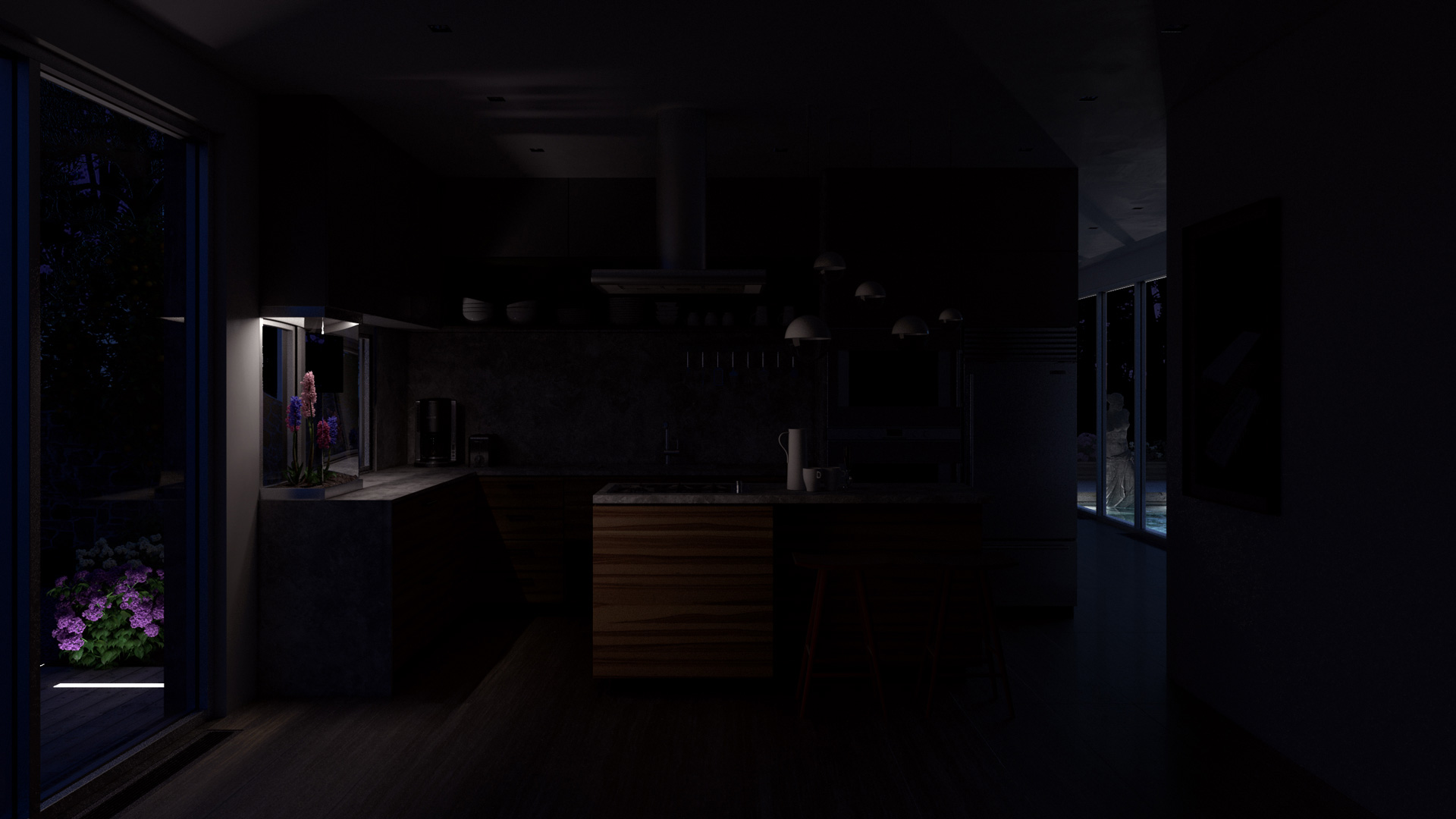 Interior render of high modern kitchen